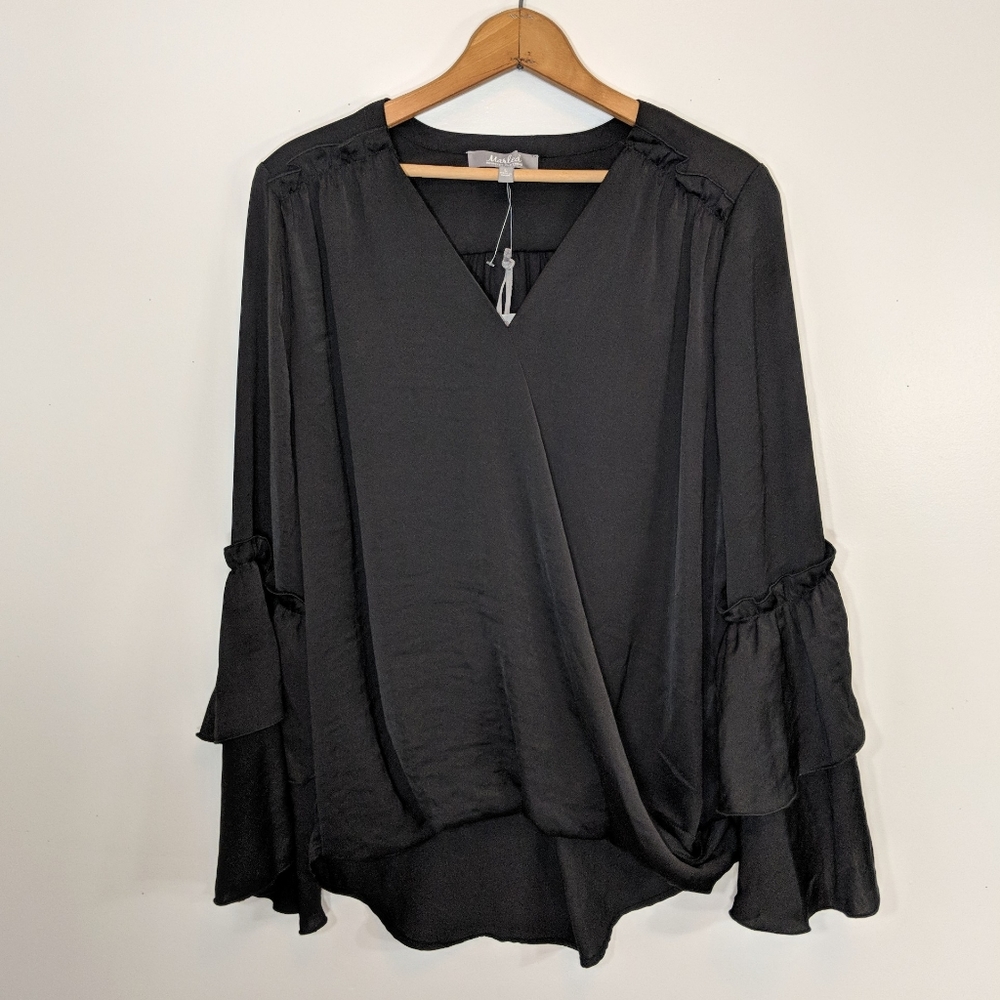 Marled United Clothing Silky Vneck Bell Slv Blouse